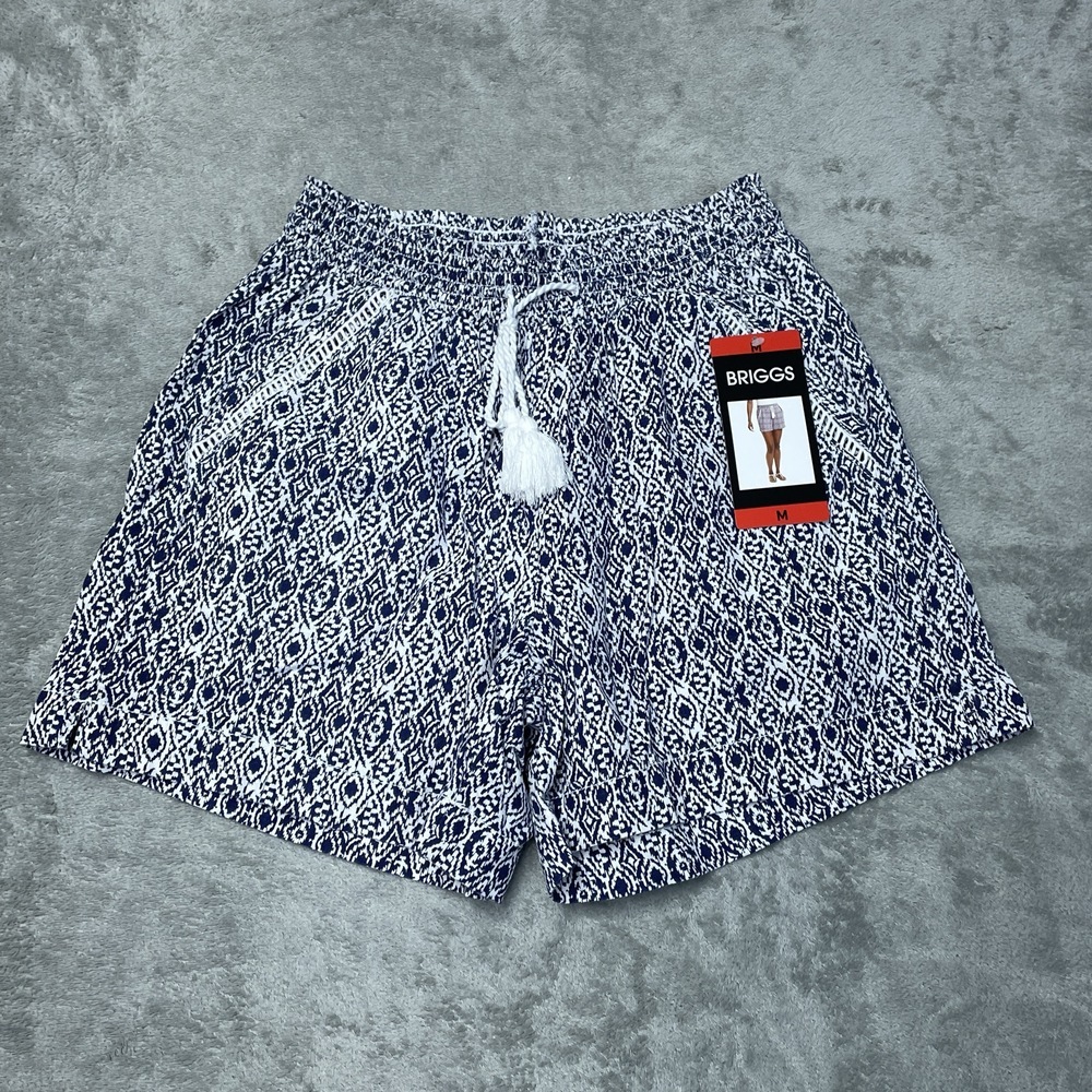 Briggs Women's M Casual Shorts Blue Print Linen Blend H0556 - Picture 2 of 6